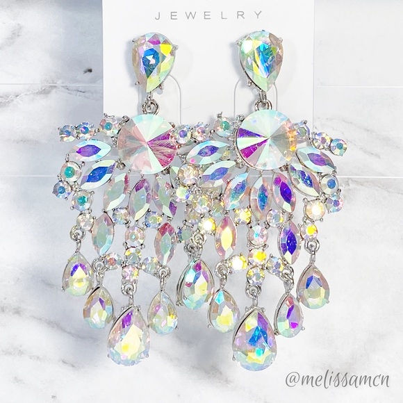 AB Crystal Chandelier Earrings Prom Pageant Bridal - Picture 3 of 8